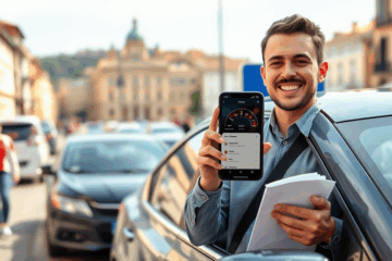 Un autista partner di Uber in azione mentre offre un servizio di trasporto.