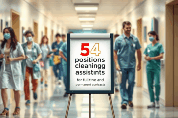 Opportunità di lavoro per assistente alla pulizia ospedaliera con 54 posti disponibili.