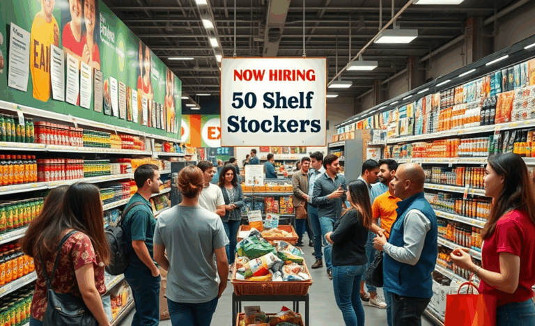 Opportunità di lavoro per scaffalisti in supermercato.