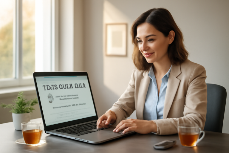 Professionista che utilizza il laptop in un ufficio luminoso e moderno per un prestito personale Intesa Sanpaolo online, ambiente chiaro e accogliente