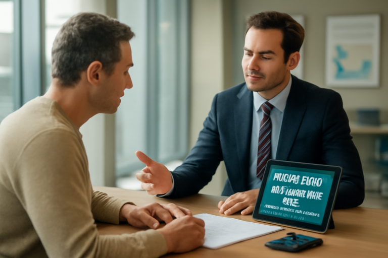 Cliente italiano che consulta un consulente bancario in un ufficio moderno per prestito personale BNL e credito immediato